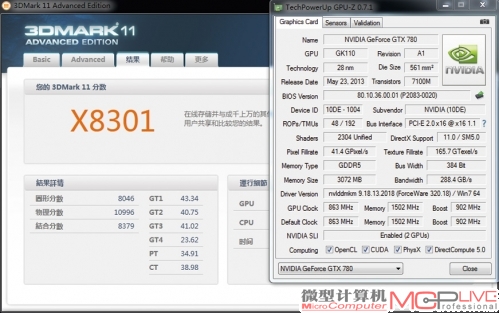 图1：高频GTX 780的性能大大超过公版GTX 780，而GTX 780 SLI在理论图形测试中也取得了很好的成绩。